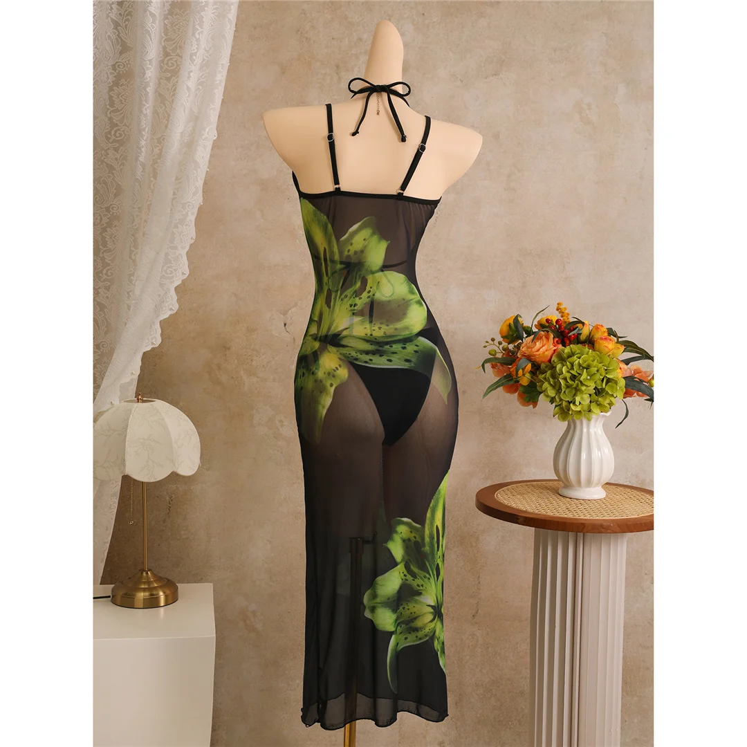 Mit Blumenmuster, Neckholder-Bikini, Damen-Badeanzug, dreiteiliges Bikini-Set, Badebekleidung, Badeanzug, Schwimmbekleidung V8204 – Detail 15