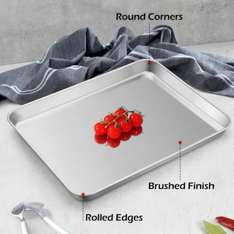 2Kitchen Cleaning Tools: 2-Piece Stainless Steel Baking Tray 10X8in For Roasting And Baking-[ToolMr A83]