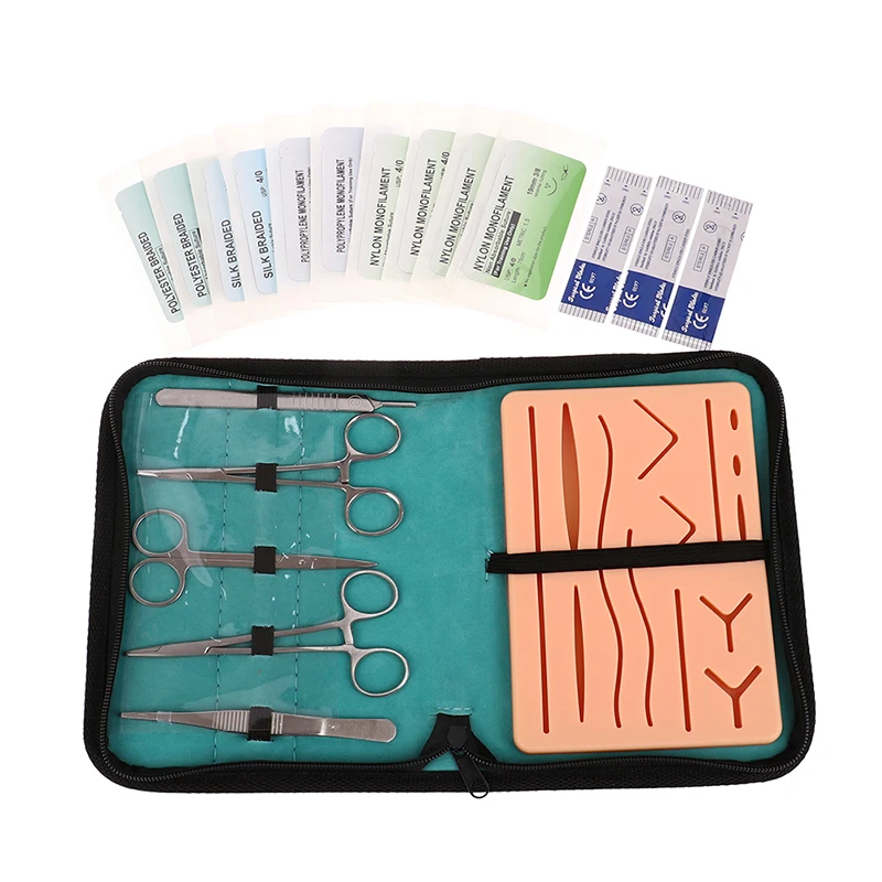 Surgical Suture Training Kit Wound Skin Practice Pad Thread Needles Scissors Surgeon Training Material Set