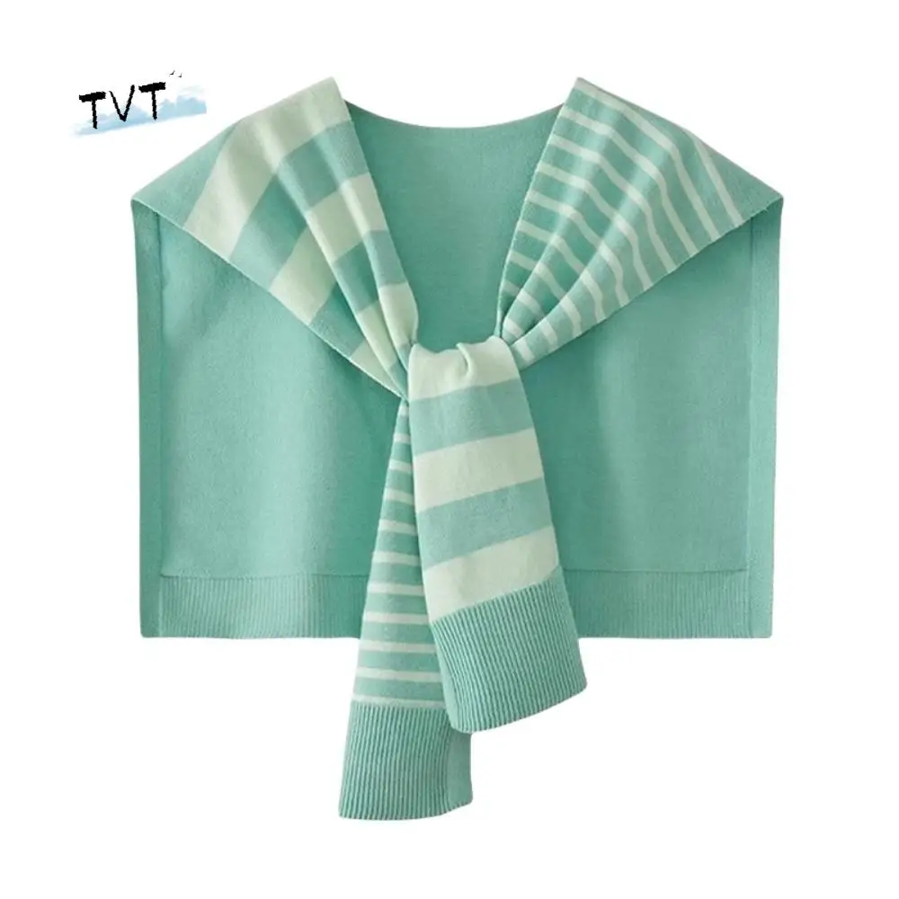 

Simple Sunscreen Men Knitted Shawl Cloak Wraps Asymmetry Stripe Scarf Korean Style Knotted Fake Collar Wraps Clothes Decoration