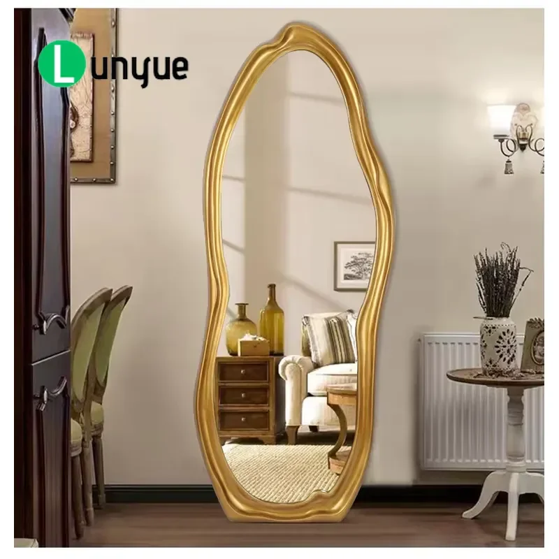 Full Length Makeup Mirror European Star Wave Style Large Floor Standing Mirror Art Decorative Full Body Mirror for Bedroom
