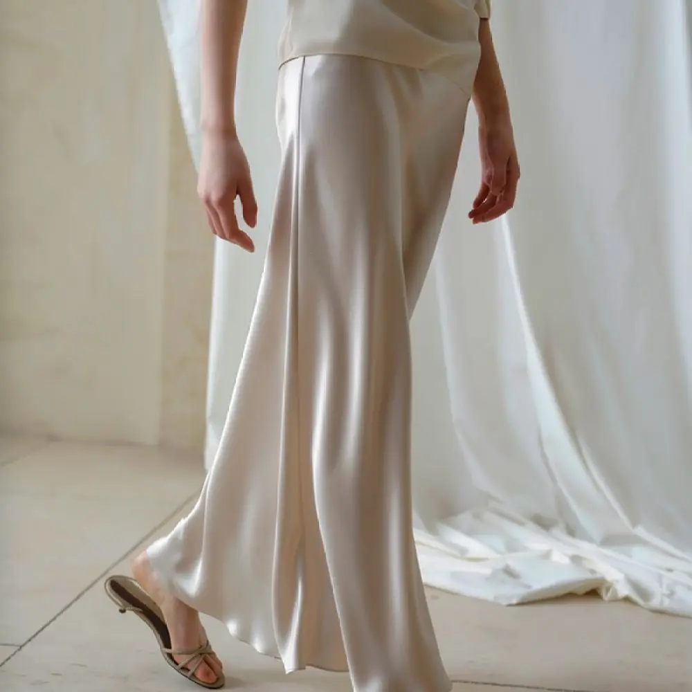 Elegant Bias Cut Satin Skirt Premium Triacetate Fabric Smooth Flowy Fit Minimalist Fashion Daily Wear Long Skirt
