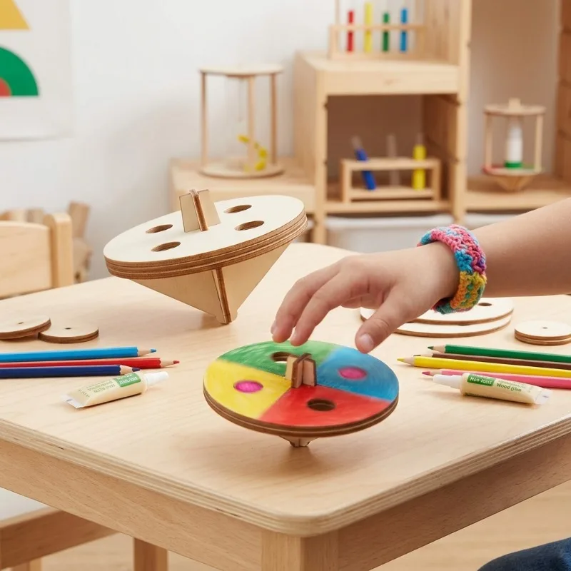 STEM 3D Assembly Spinning Top DIY Material Kit Kindergarten Teaching Toy Visual Persistence Science Assembly Educational Play