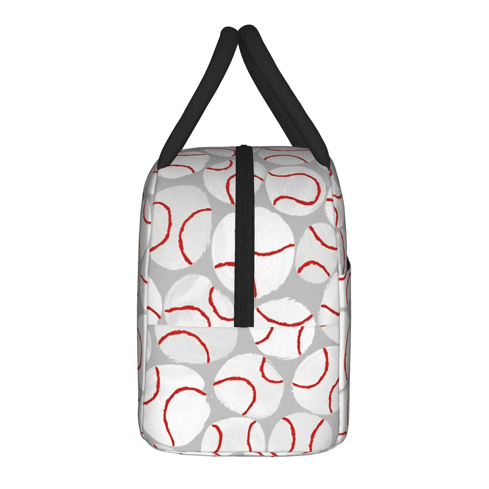 Painterly Red Stitching Baseball Insulated Lunch Bag Thermal Bag Reusable,Meal Container  Leakproof Lunch Box Tote College