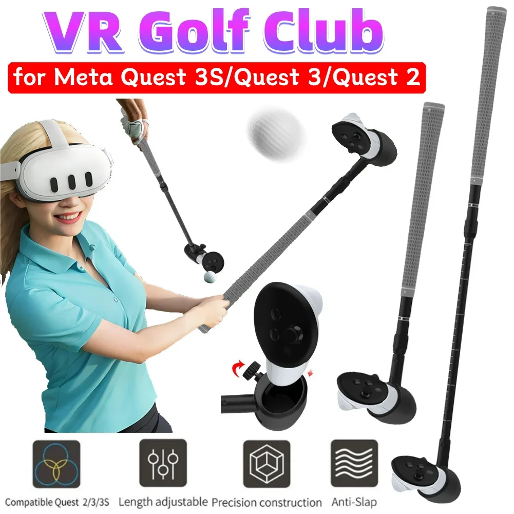 

VR Golf Club Realistic VR Golf Simulator Handle Non-Slip 80 Degree Keep Tracking for Meta Quest 3S/Quest 3/Quest 2 Controller