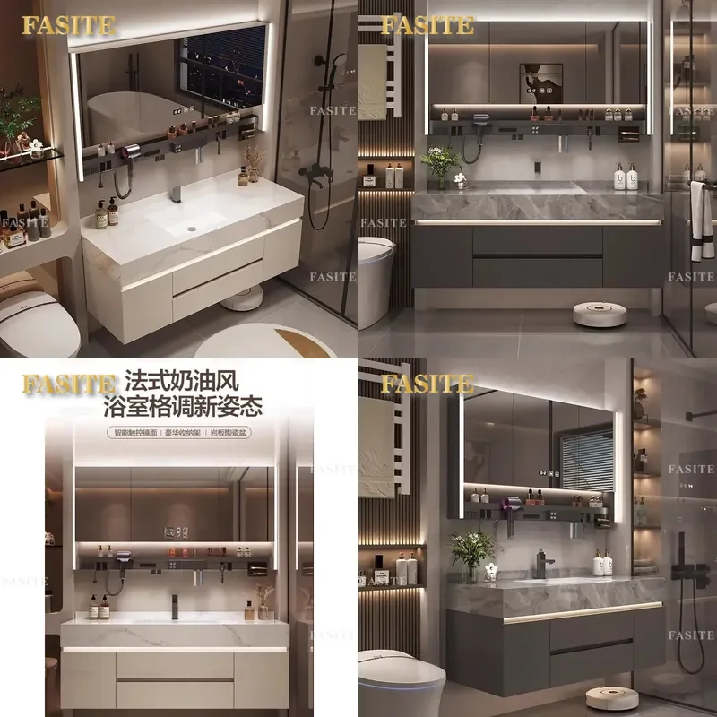 For Slate Seamless Ceramic Basin Bathroom Cabinet Simple Light Luxury Multi Functional Washbasin Vanity Unit Modern Bathroom