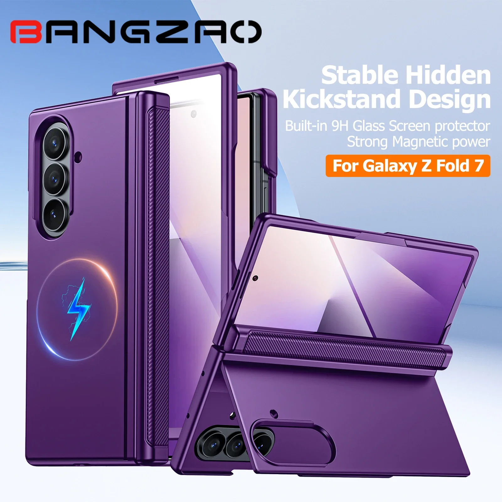 

Fit for Magsafe,Hinge Protection,Screen Protector,Built-in Hidden Kickstand,Slim Shockproof Phone Case for Galaxy Fold 7-Purple