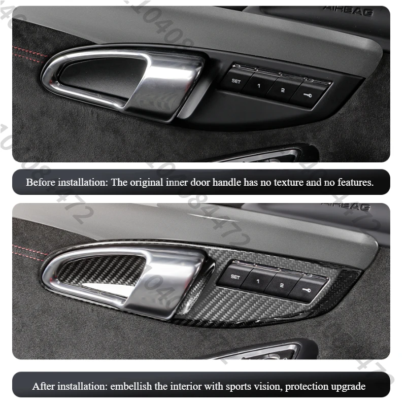 For Porsche 718 911 2013-2024 Real Carbon Fiber Car Interior Accessories Inner Handle Door Bowl Decorative Protective Frame