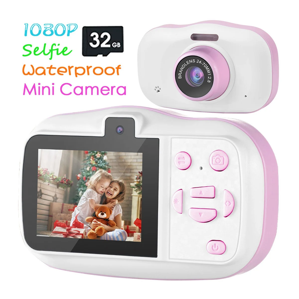 HFES كاميرا الأطفال مقاوم للماء 1080P لعبة سيلفي صغيرة للأطفال كاميرات رقمية 32G كاميرا فيديو لعبة هدايا أعياد ميلاد للأطفال