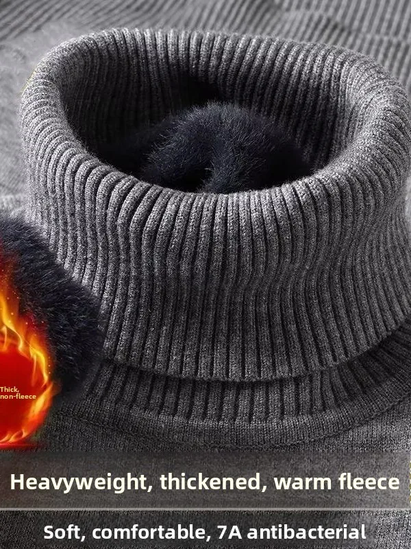 

Thiened Fce Lined High Collar Knitted Sweater Men's Casual Innerwear for Autumn Winter Comfortable Soft Knitwear
