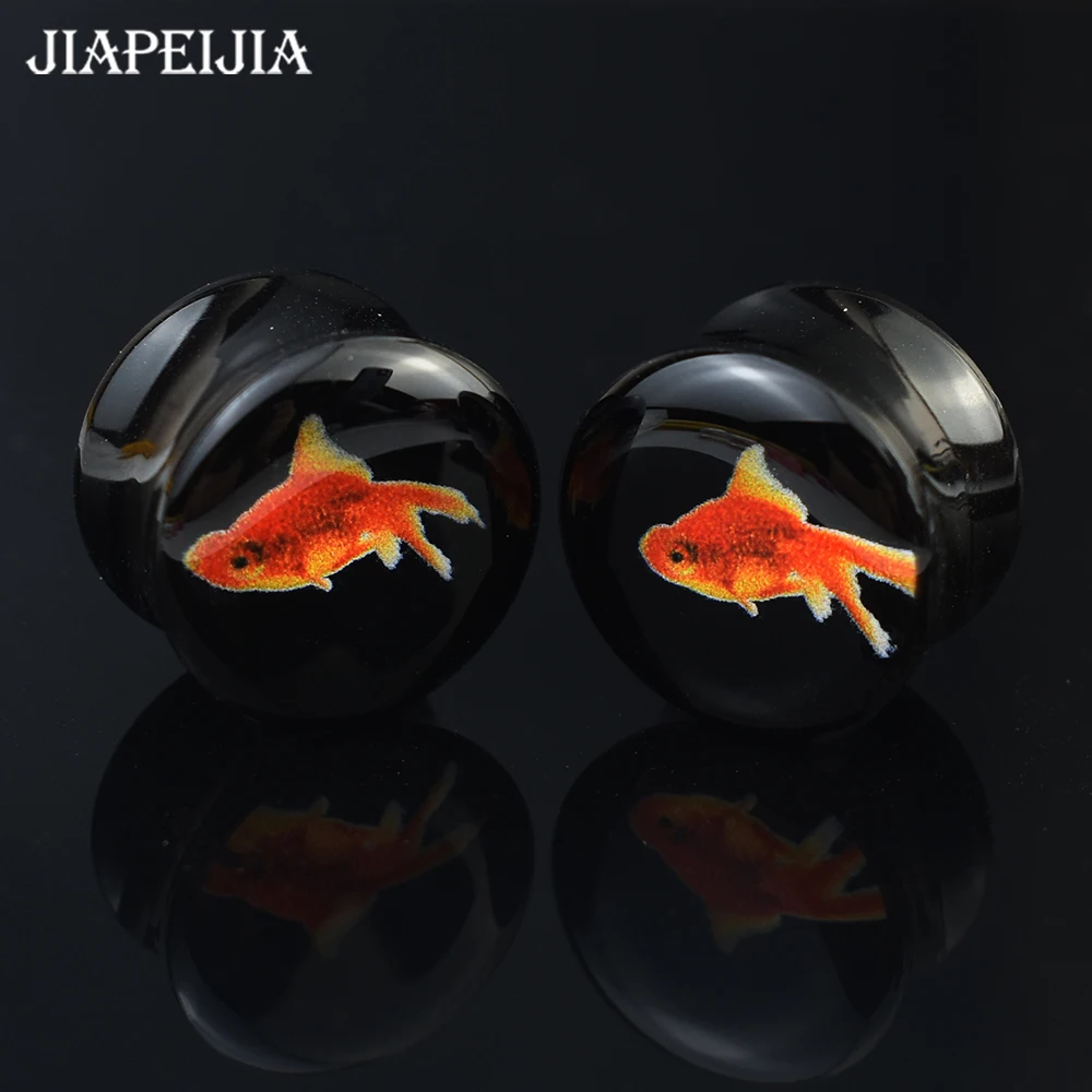 2pcs 6-50mm Cute Fish Ear Tunnels Gauges Double Flared Plug Ear Stretcher Expander Body Jewelry