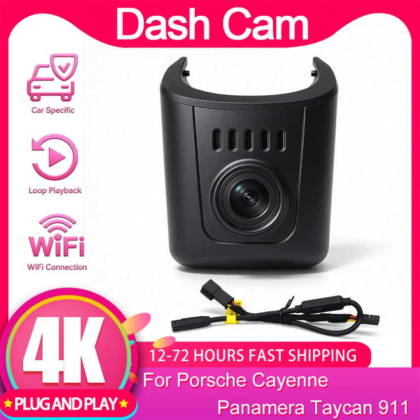 Plug and Play Dash Cam For Porsche Cayenne Panamera Taycan 911 2018-2026 4K Dashcam Dash Camera for Car DVR, APP & WiFi