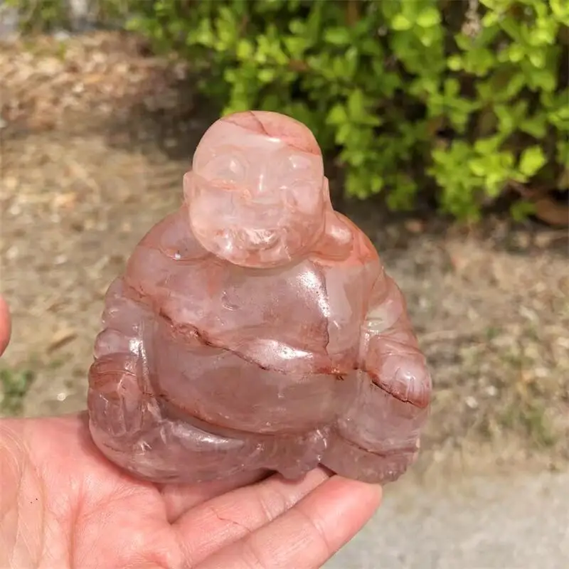 Natural Red Fire Quartz Hematoid Buddha Carving Figurine Ornament Feng Shui Craft Home Decor Stone Holiday Gift 1pcs