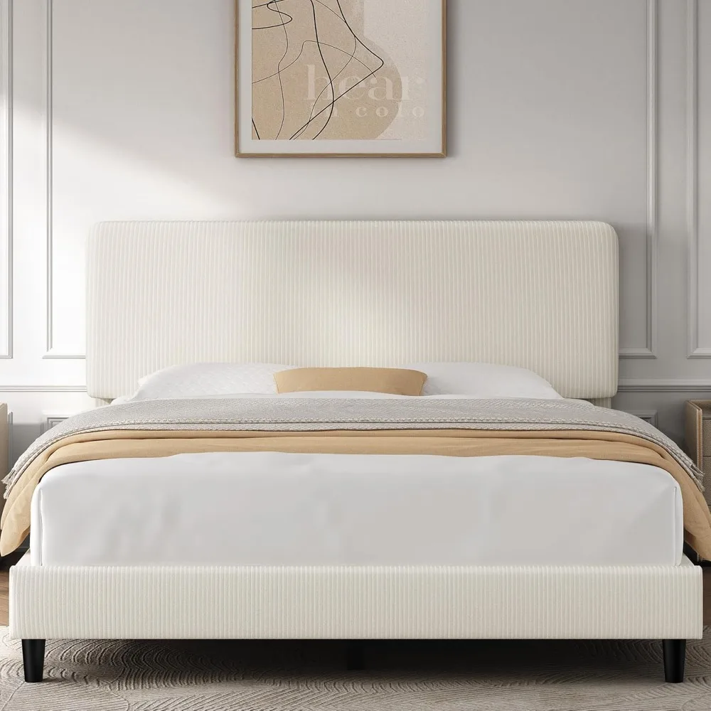 

Queen Bed Frames with Adjustable Headboard, Chenille Fabric Upholstered Headboard/Platform Bed, Queen Size Bed Frame