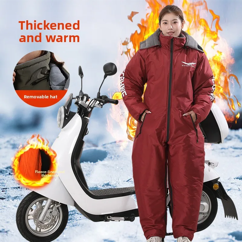 Hot Winter Waterproof Windproof All-in-One Suit Motorcycle Riding Warm Thickened Plush Riding Cold-proof Clothing Skiing Suits