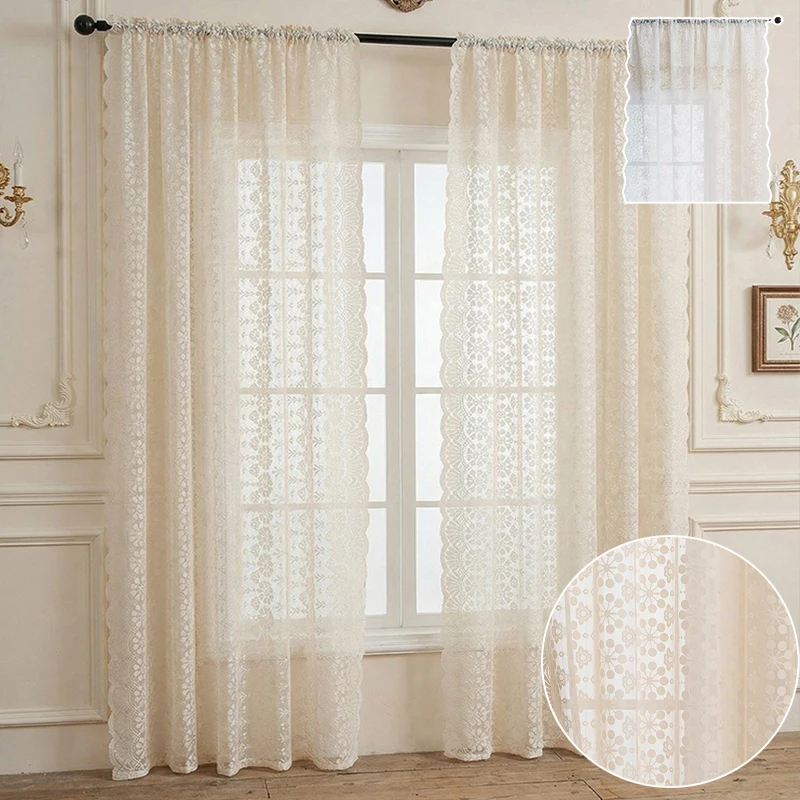 New 1/2pcs White European Luxury Living Room Curtain,Non Perforated French Curtains-Privacy & Light Filtering, Machine Washable