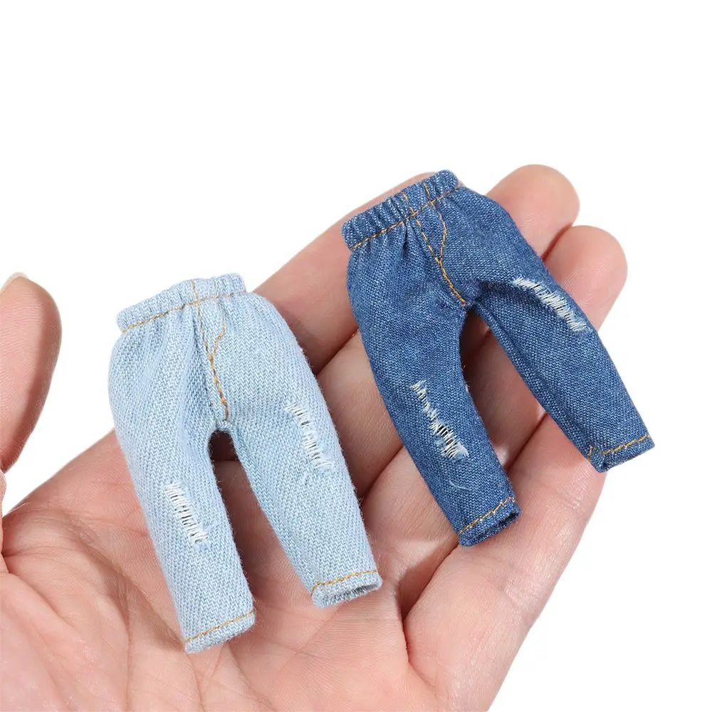 Acessórios de roupas de alta qualidade 1/12 bonecas jeans moda calças rasgadas moletons jaquetas de couro pu