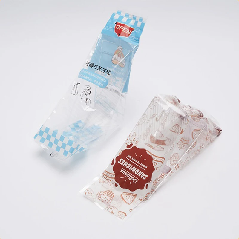100 Uds. Envoltorios para sándwich, desechables especiales, fáciles de rasgar, bolsa de embalaje triangular transparente para hornear pasteles y pan