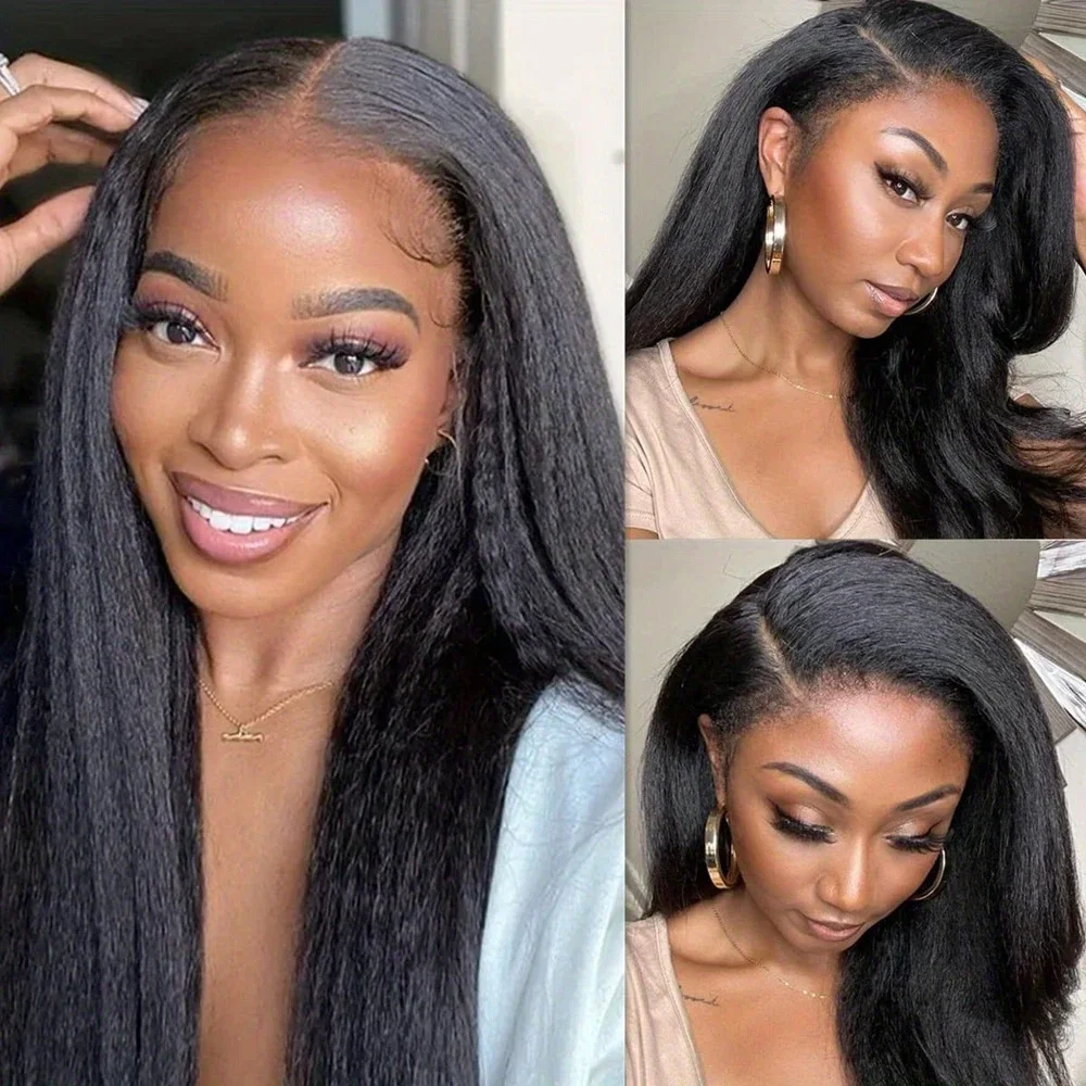 

200% Density 34 Inch Kinky Straight Lace Front Human Hair Wig 13x4 Transparent Lace Front Wigs Human Hair
