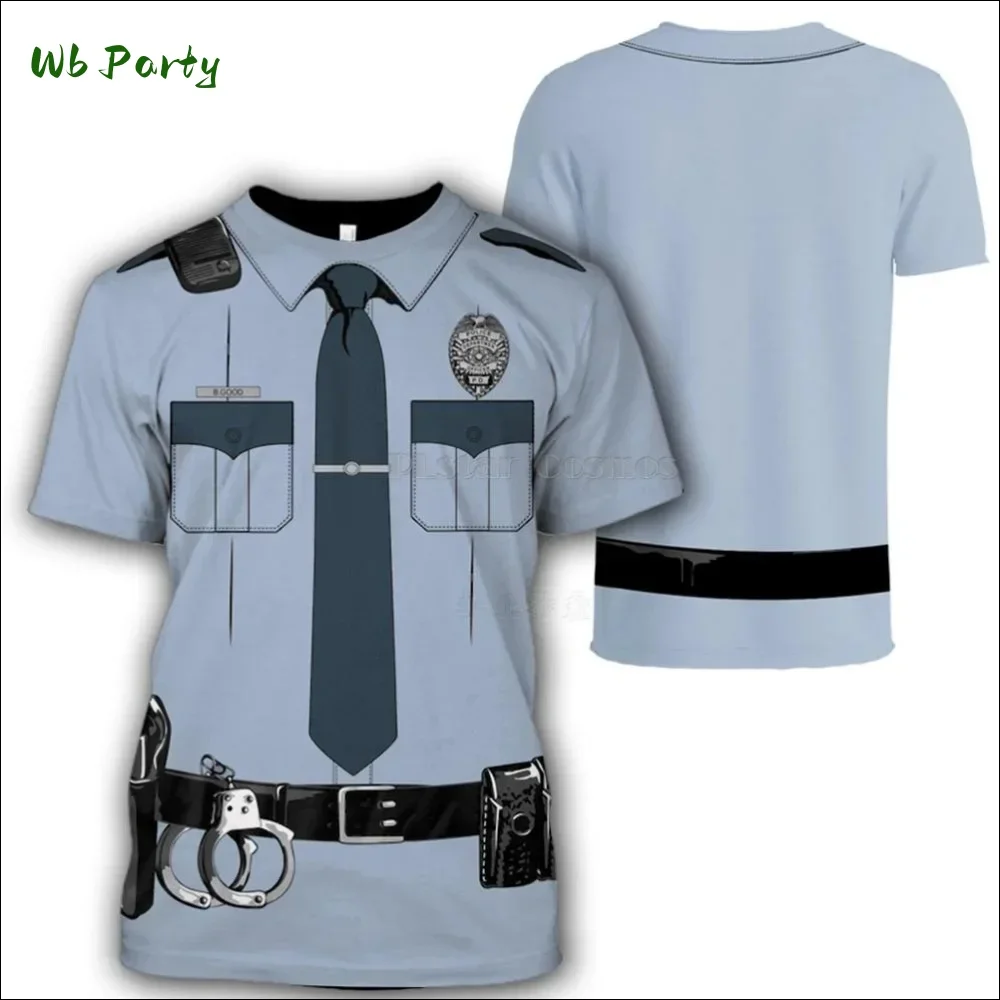Police Uniform 3D Print Sports Quick Dry Breathable Men T-shirt Street Cosplay Party Casual Parent-child Short Sleeve Clothing