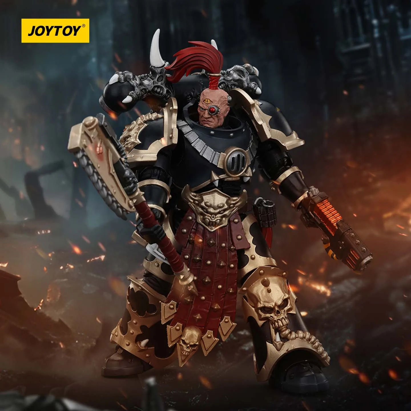 JOYTOY Dark Source Warhammer 40k Chaos Guerrero interestelar Legión negra JT00959 Pistola de plasma y hacha eléctrica Guerrero seleccionado 1/18