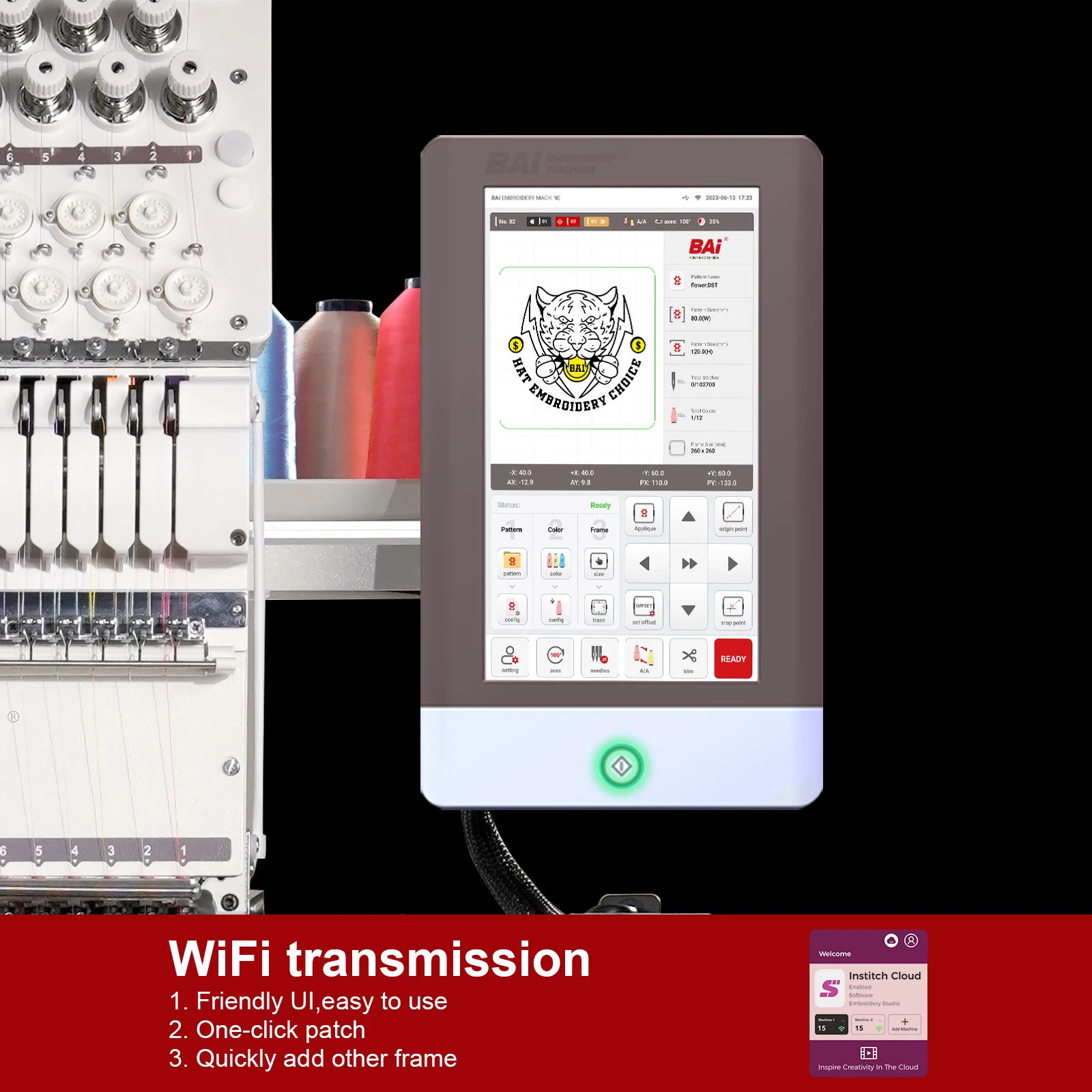 BAi Vision Embroidery Machine Computerized 15 Needle Single Head Embroidery Machine Clothing 15.7\