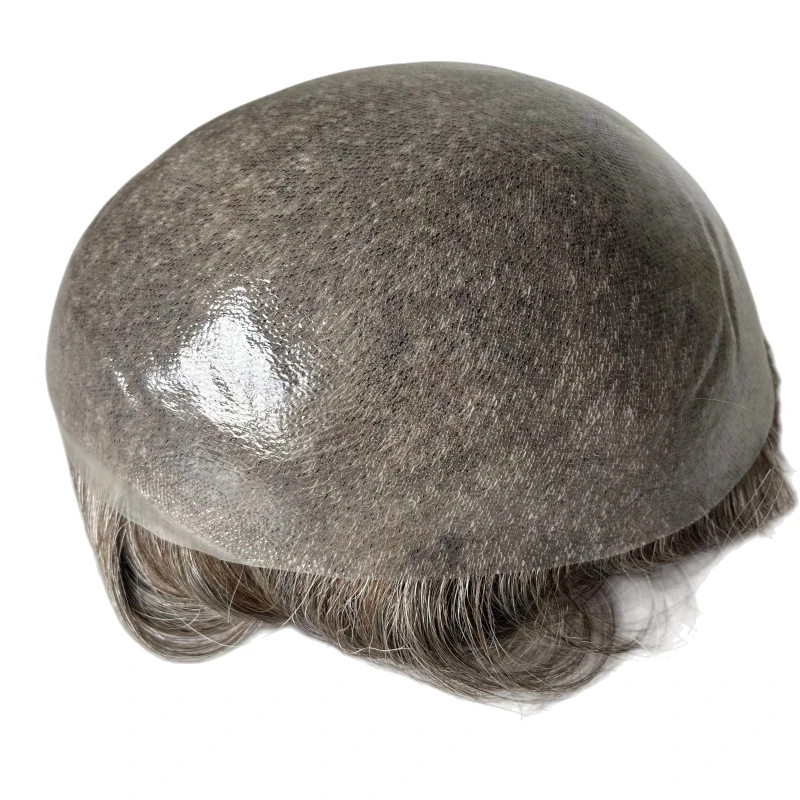 استبدال الشعر البشري البكر البرازيلي # 1840 شعر مستعار رمادي 8x10 وحدة جلد معقودة للرجال البيض #2