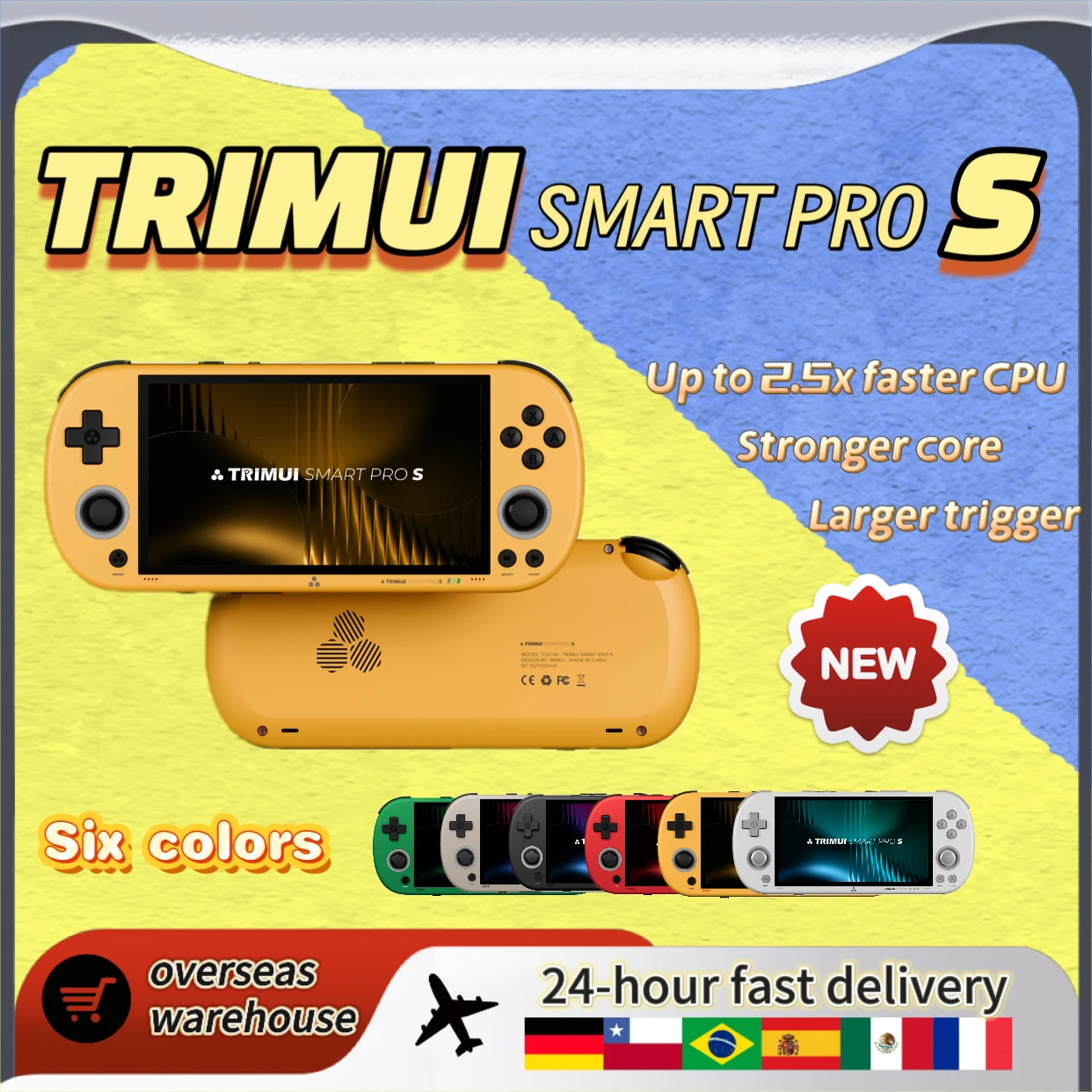 

Портативная игровая консоль TRIMUI SMART PRO S, 4,96-дюймовый IPS-экран, процессор Allwinner A523, джойстик Холла, освещение RGB, подарок