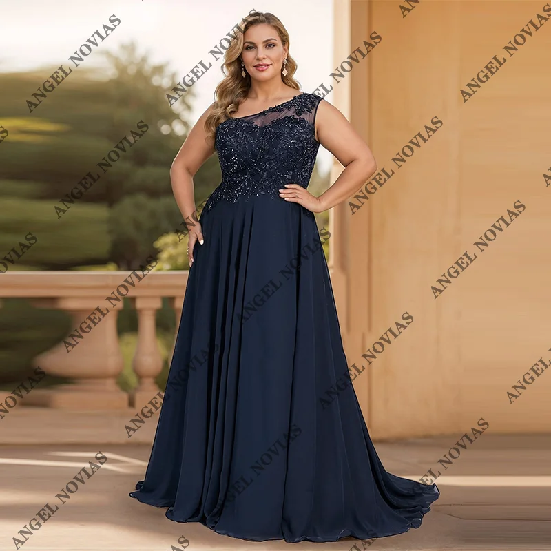 

Customized Long Plus Size Navy Blue Mother of the Bride Dresses with Sleeves Wedding Guest Gowns Vestido De Festa De Casamento