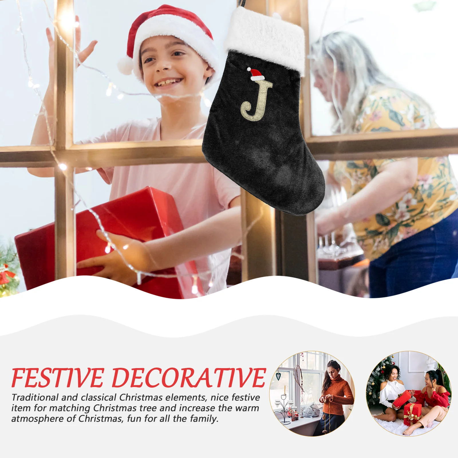 

Christmas Tree Hanging Decorative Socks Stockings Decoration Curtain Embroidered Holiday Décor Baby