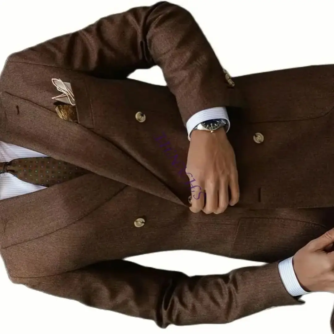 

2 Pcs Brown Slim Fit Business Men's Tuxedo Suits Groom Wedding Formal Tailored Jacket Coats
