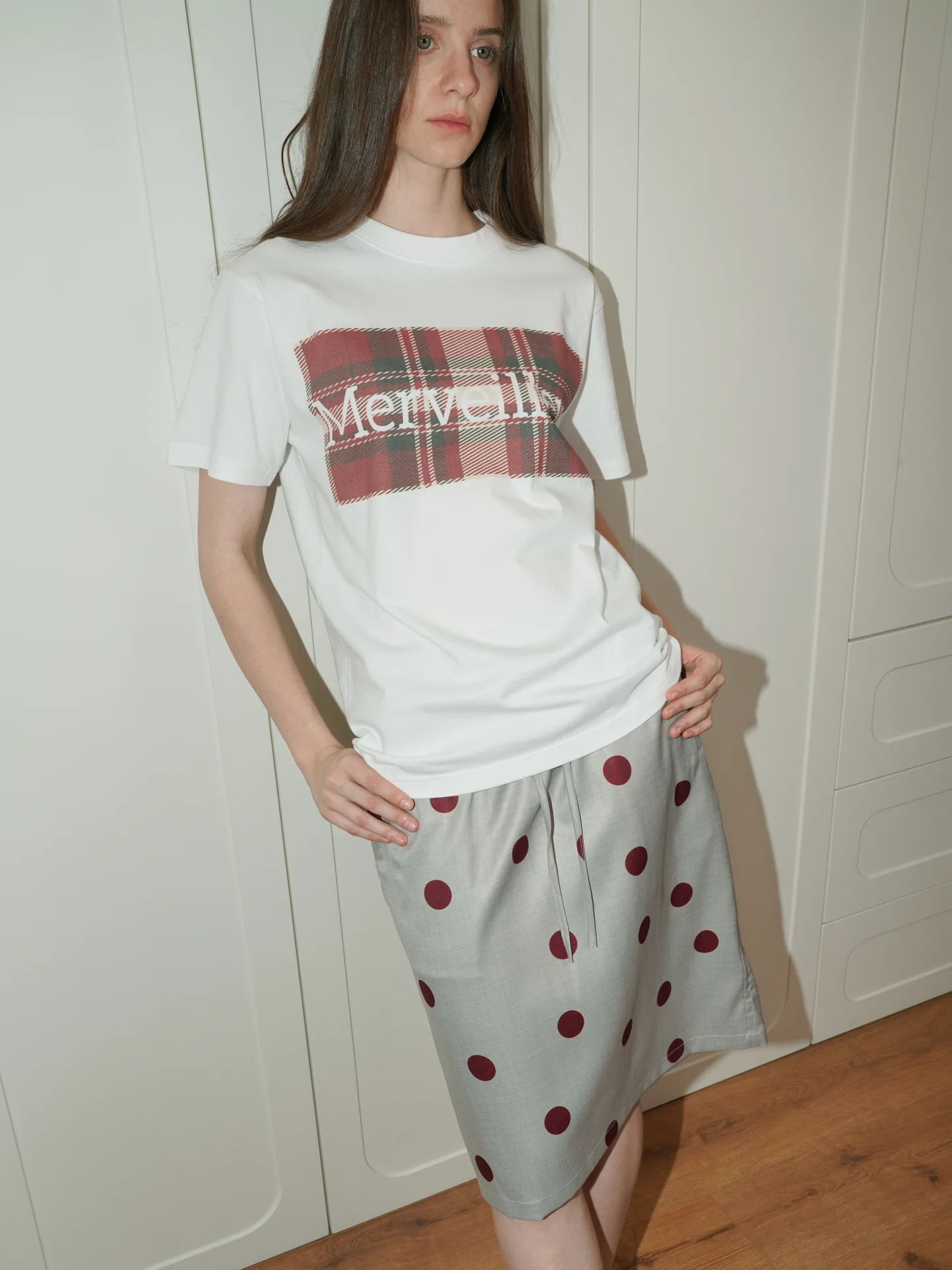 

UNNNSAD Summer New Plaid Print Loose Short Sleeve Women's T-shirt Pure Cotton round Neck Casual Style Comfortable Fit Top
