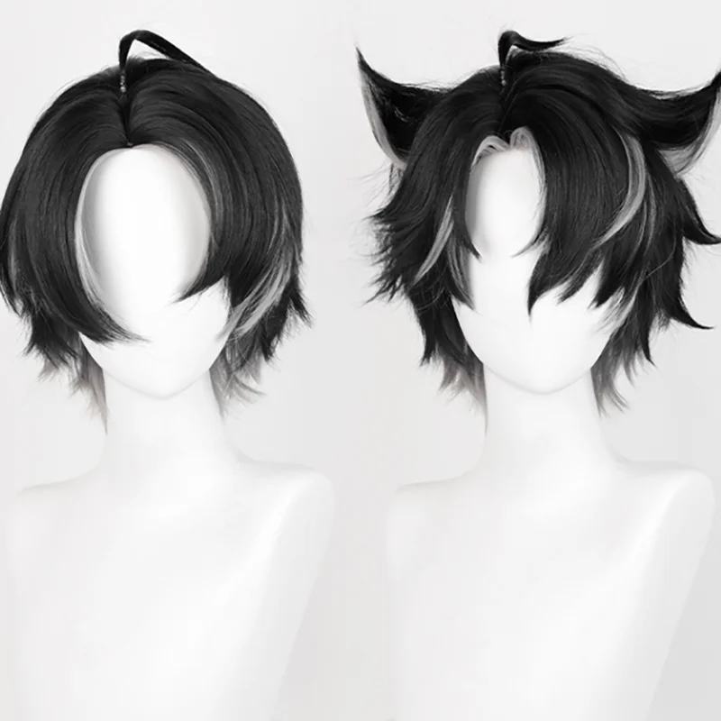 Fontaine Wriothesley Cosplay Wig 30cm Black Gradient Gray Wigs Heat Resistant Synthetic Wigs