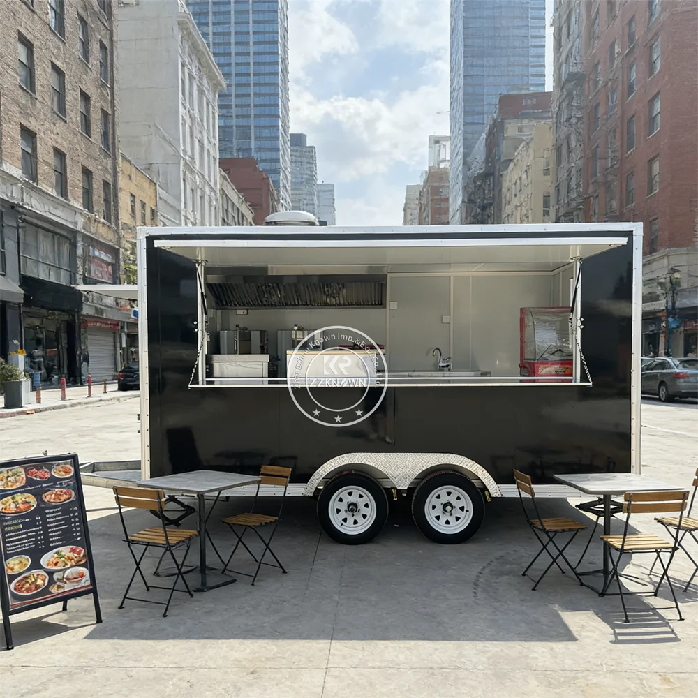 Fully Equipped Pizza Food Trailer Custom Stainless Steel Coffee Trailer Mobile Snack Pizza Food Truck With Full Kitchen