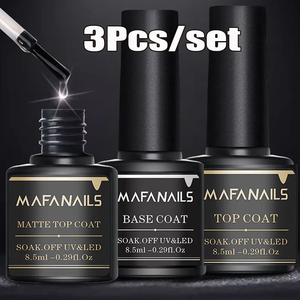 3 PZ/SET Base, Top e Cappotto Opaco Gel Per Unghie 8.5 ml * 3 vasetti Gel Per Unghie Professionale Top Super-Strong Trasparente Gel UV Vernice Manicure Top Gel