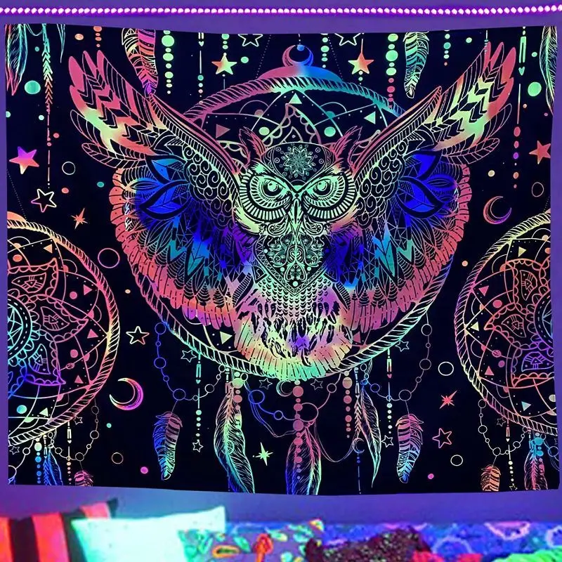 VIKAMA Psychedelic Skeleton Eagle Wing Rose Tapestry Neon Gothic Style Hippie Wall Hanging Bedroom e-Sports Room Decoration