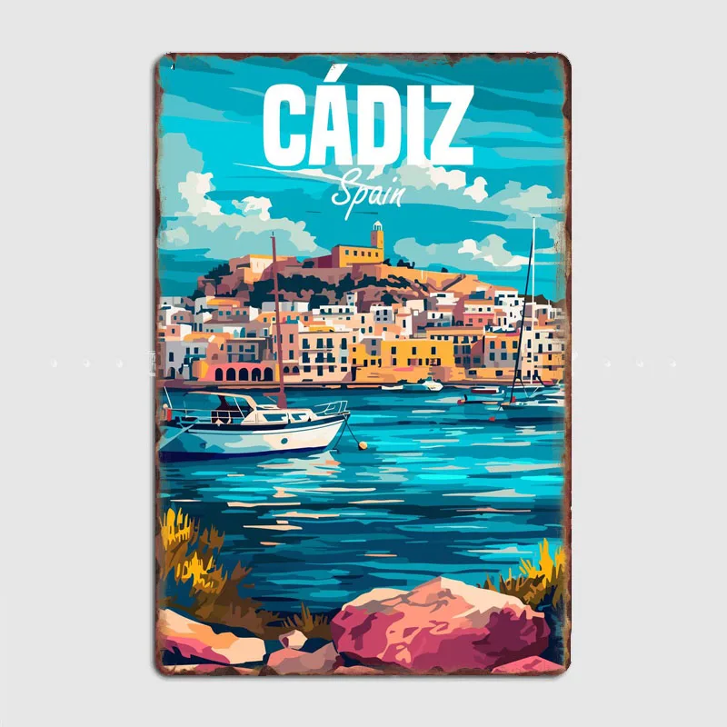 Cadiz Spain Travel Scenic Spot Vintage Poster Metal Sign Kitchen Wall Art Decor Garage Room Decor Tin Home Decor