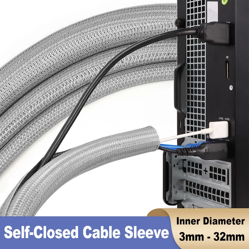 1-50m Grey 3 5 8 10 13 16 19 25 35mm Self-Closed PET Braided Auto Line Management Overlaps Loom Split Sheath Wire Wrap Protect
