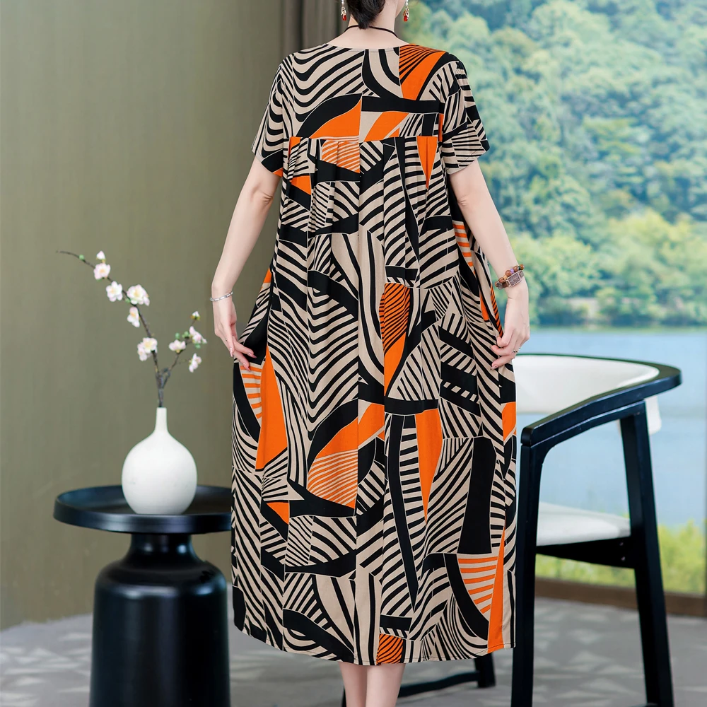 New Fashion Summer Dresses For women 2023 Casual Print Long Dresses O-neck Short Sleeve Vintage Maxi Dress Plus Size