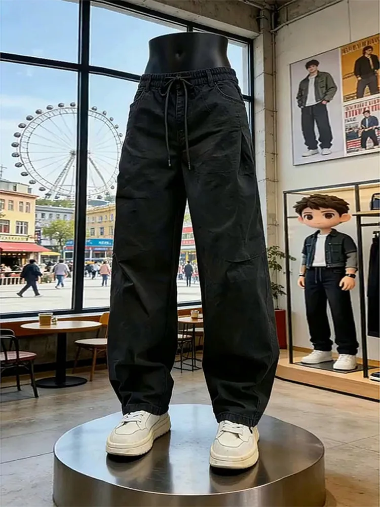 Cleanfit Casual Loose Men's Straight Leg Pants Pleated Rope Waist Design Workwear Silhouette Drapey Fabric Summer Fashion