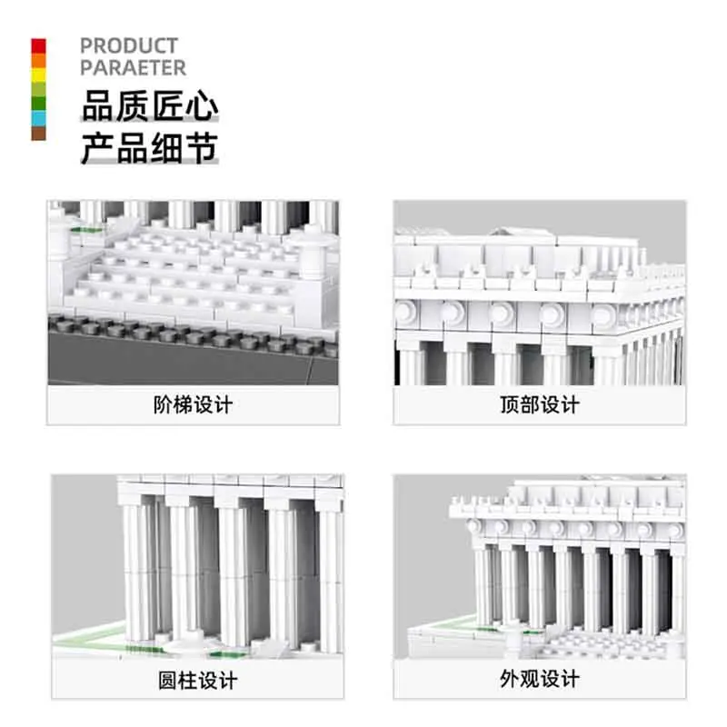 MOC 799PCS USA Washington Lincoln Memorial City Street View Architectural Model Building Blocks Children's Puzzle Toys Gifts