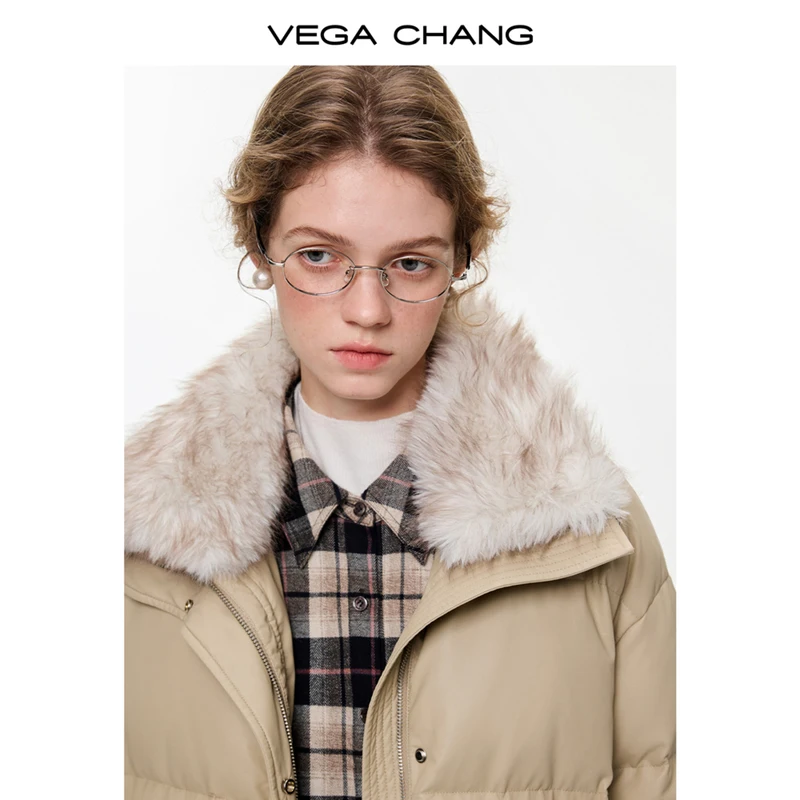 Vega Chang Nuovo stile invernale Collo in pelliccia grande Comodo piumino in cotone da donna in velluto stile coreano