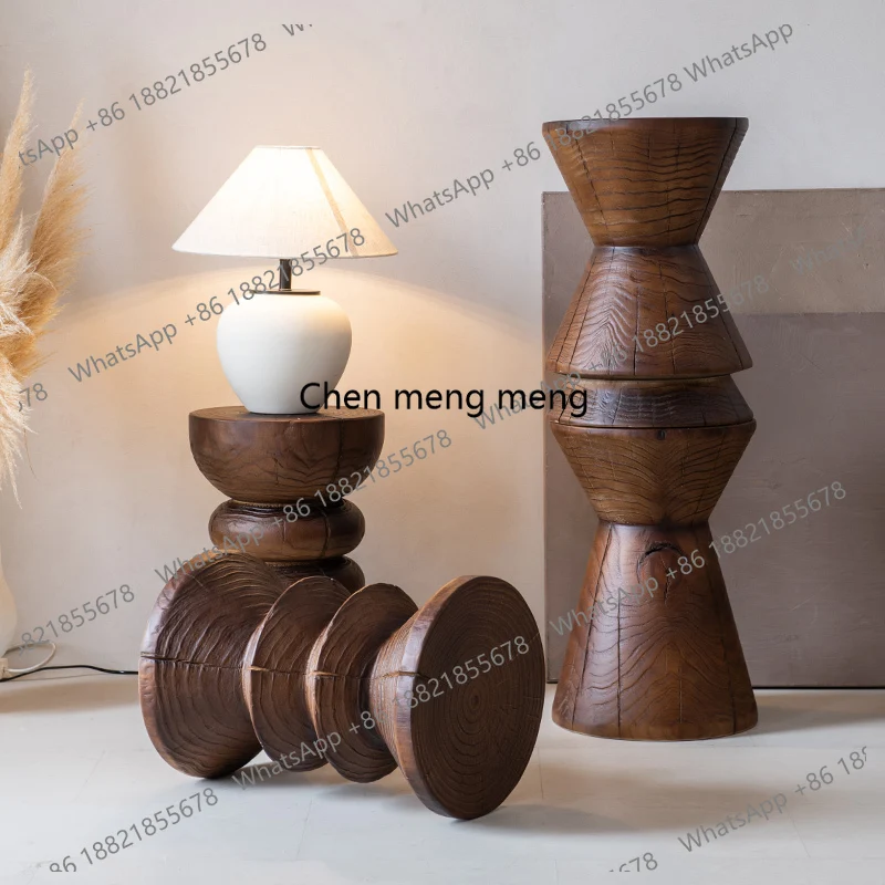 

black walnut color, wabi sabi bed and breakfast side table, coffee table ornament, log shoe change stool, bedside table