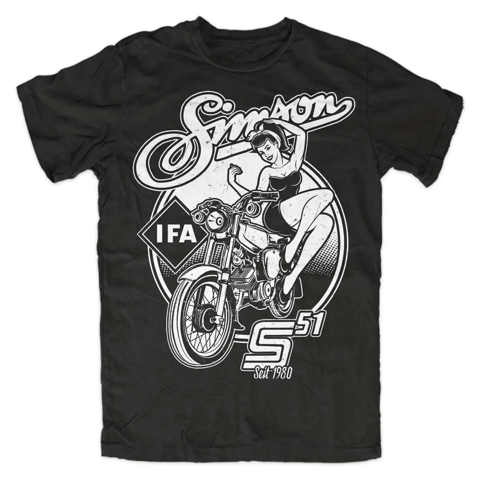 Simson S51 Pinup T Shirt DDR OSTKULT Moped IFA VEB Retro Minol Schwalbe vintage Washed fashion Top For Everyday Wear streetwear