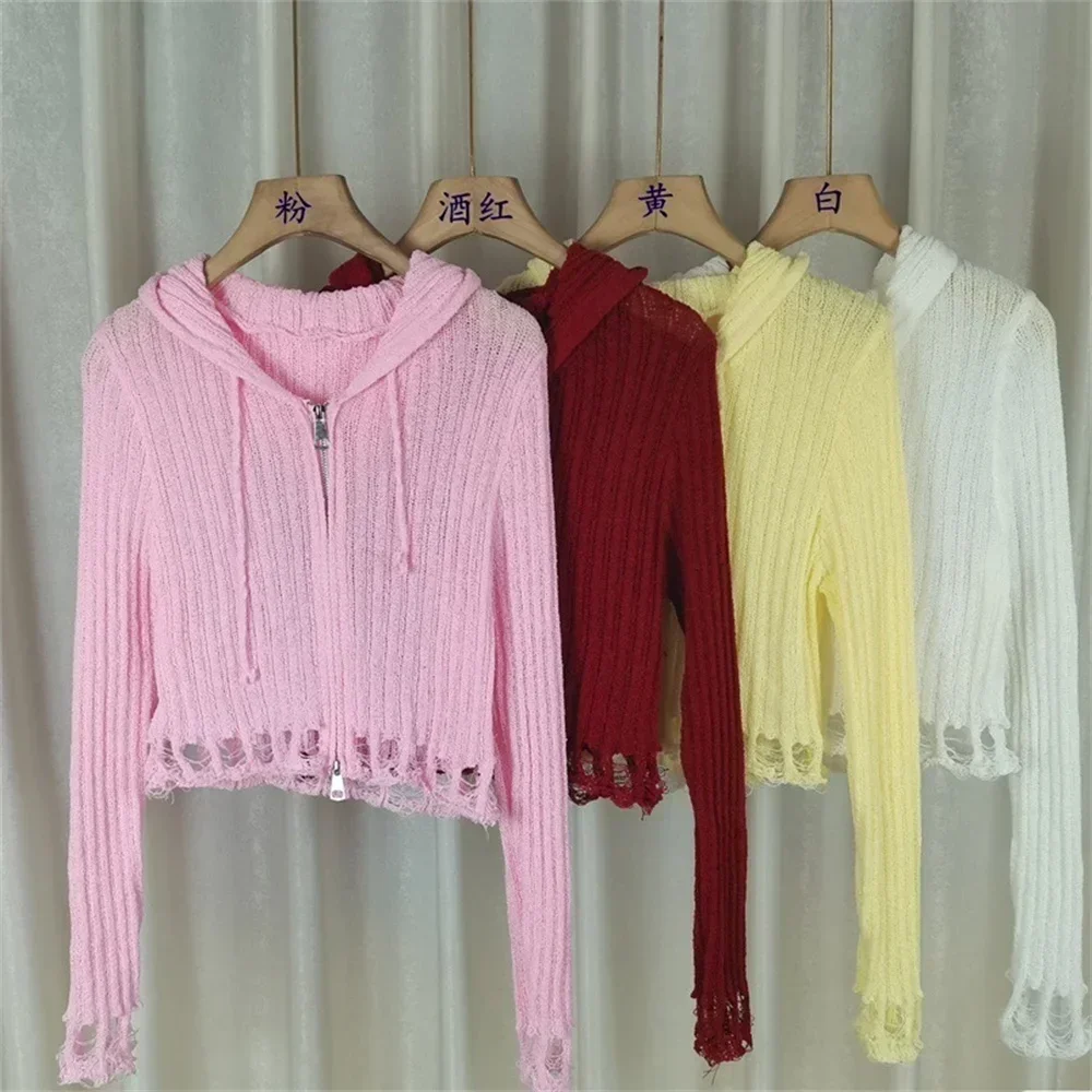 Women Hoodies Drawstring Zipper Solid Colors Casual Spring Autumn Korean Style Zipper Fashion Knitted oversized sweater Tops