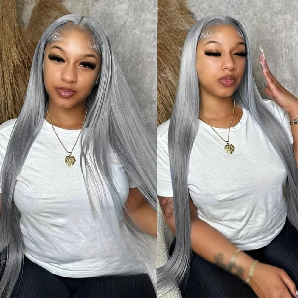 

Silver Grey Human Hair Wig 13x4 HD Lace Front Wig Human Hair 200 Density Straight Wig for Women Lace Frontal Wigs Human Hair