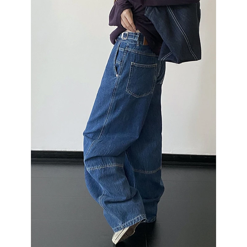 

ZHIZOU женские синие мешковатые джинсы в стиле готики Harajuku, джинсовые брюки большого размера, винтажный эстетический стиль 2000-х годов, джинсовые брюки Y2k, эмо-одежда