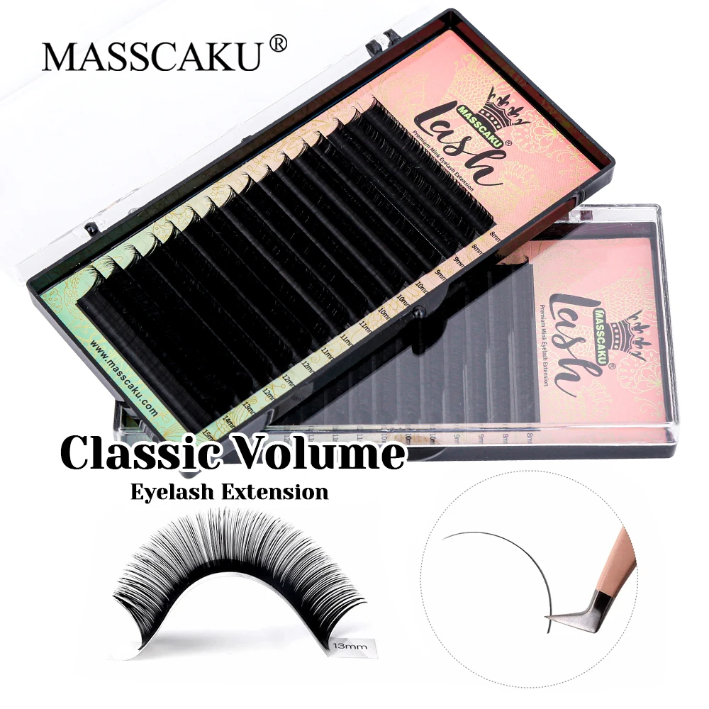 

Customized Private Label 0.05/0.07/0.10/0.15mm Thickness Long-lasting Makeup Lashes Wispy Classic Volume Eyelash from MASSCAKU