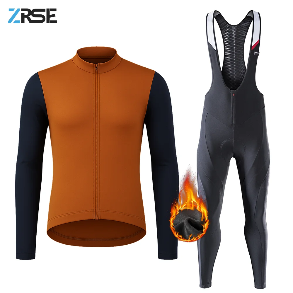 

ZRSE 2026 Cycling Suit Set Men Windproof Fleece Thermal Jacket with Bib Pants Winter Outdoor Bike Clothing Road Mountain Clothes