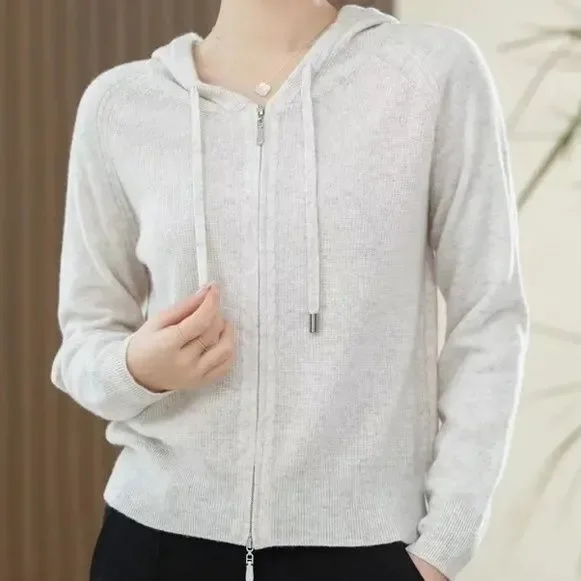 2025 herbst Winter Neue Feste Temperament Abnehmen Fleisch-bedeckende Vielseitige Mit Kapuze Gestrickte Lange ärmeln Strickjacke Tops für Frauen